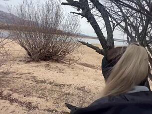 Hey, nothing beats this outdoor public lake fuck in winter snow – she's bent over, moaning in tight wet pussy passion until cum covers her! ❄️💦😍