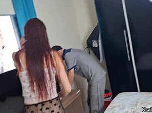 Wow! Maintenance Man and Naughty Housewife Exhibit Themselves with Sexy Ass Flashing!