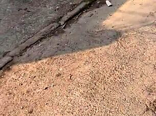 she gives a wild public blowjob to the hot guy on the street, swallowing every drop