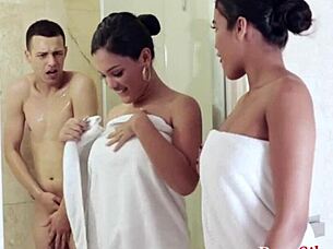 We fuck this virgin in exchange for party invite, say hot Latina teens in wild group ride.