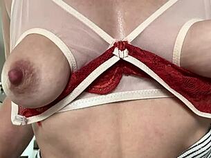 Beautiful milf babe with big clit and wet pussy lips teases in lingerie roleplay