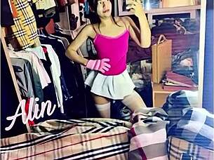 Little cute skinny femboy ladyboy from Mexico shows off sexy small tits