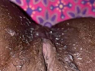 This ebony slut takes a massive creampie from a big black cock in her homemade squirting session.