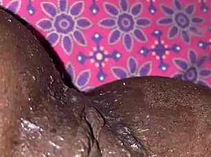 This ebony slut takes a massive creampie from a big black cock in her homemade squirting session.