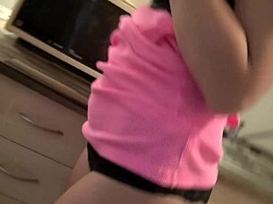 i'm a curly blonde showing off my pretty pussy while masturbating solo in kitchen