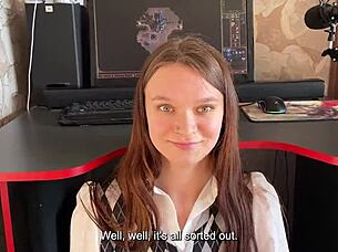 Girl Prevents Guy From Playing Computer Game But She Sucks Dick Well With Swallow