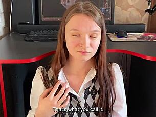 Girl Prevents Guy From Playing Computer Game But She Sucks Dick Well With Swallow