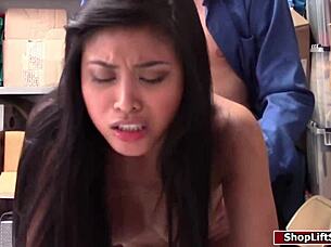 Asian Shoplifter Takes Hard Missionary Fuck from LP Officer