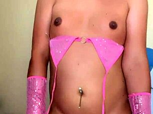 transsexual subtly reveals tempting tits and cock in crossdressing display hinting at more intimate exploration