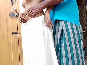 Girlfriend Slaps Shaved Pussy While Fucking Doggy Style Hard