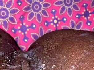 This ebony slut takes a massive creampie from a big black cock in her homemade squirting session.