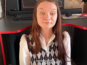 Girl Prevents Guy From Playing Computer Game But She Sucks Dick Well With Swallow