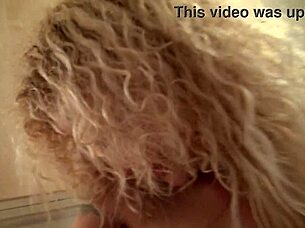 i'm a curly blonde showing off my pretty pussy while masturbating solo in kitchen