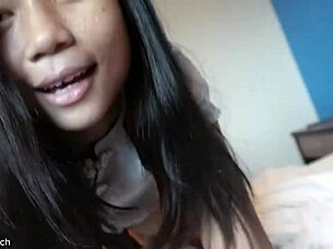 18 Year Old Thai Teen Gets Fucked Hard in Blue Dress with Cumshot in Mouth