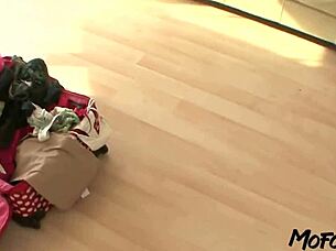 In this casual scene, a young 18+ redhead eagerly takes a rough blowjob and swallows cum in her mouth on Mofozo com