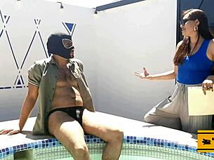 Hey, are you ready for this hot promoter to tease you at the wedding party by the pool?