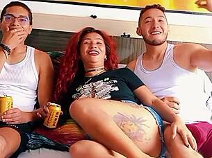 Milf watches stepbrother fuck stepsister ass right next to him that latina slut takes monster cock creampie in rough threesome