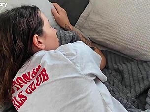 my stepmom was relaxing on the couch after a party and i took full advantage of her ass