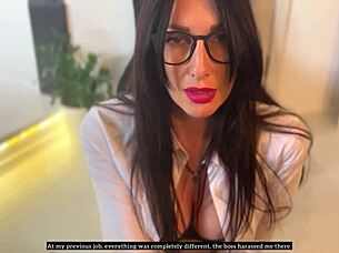 Intense secretary job interview ends with hot cumshot on face