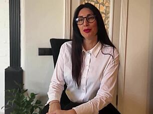 Intense secretary job interview ends with hot cumshot on face