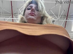Hidden Cellphone Films Woman Masturbating Tits at Supermarket