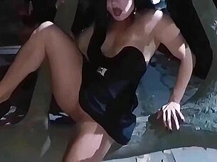 I can't resist flashing my cute Latina body in the car on Halloween