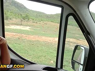 Pretty African teen 18+ girlfriend enjoys risky outdoor doggystyle sex with big white cock