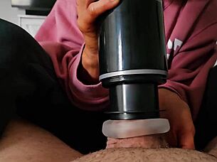 I feel so excited watching amateur wife use masturbator on horny neighbor