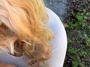 i cant believe this pretty hooker gets on her knees to let a man cum in her mouth after an amazing blowjob outdoors