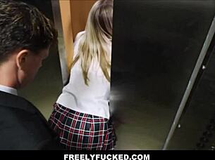 Hey check this freeuse blonde getting used by a stranger jammed in elevator doors with Jill Taylor and Rion King