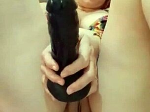 Oh wow, that black dildo diving deep into my tight anal spot!
