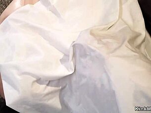 i feel the brunette suspended upside down with one leg bound tightly in intense bondage