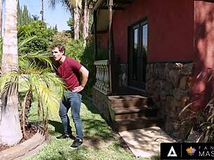 Horny milf India Summer in fishnets gives deepthroat blowjob at gloryhole. She rides cowgirl during outdoor massage fantasy.