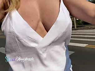 Amateur Couple Picks Up Stranger for Public Touching on Hot Wife's Big Natural Tits!