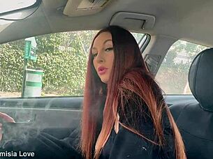 hey artemisia love, you're that italian long hair hot milf doing solo smoking fetish in the car?