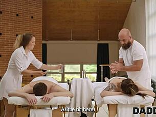 Skinny brunette teen cheats with older guy for anal assfucking massage and shaved pussy play in Czech European style