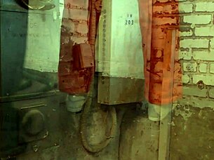 cuffed redhead gets fucked by curved lesbian brunette with pussy and anal licking action