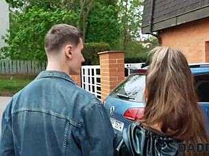 Skinny brunette teen cheats with older guy for anal assfucking massage and shaved pussy play in Czech European style