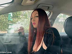 hey artemisia love, you're that italian long hair hot milf doing solo smoking fetish in the car?