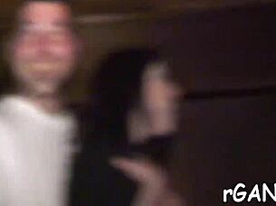 Guys stared at the intense lesbian enjoyment during the party.