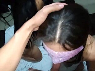 AMATEUR LATINA GIRLS GIVE DOUBLE BLOWJOB ON HARD COCK WITH INTENSE FACIAL FINISH