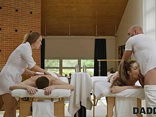 Skinny brunette teen cheats with older guy for anal assfucking massage and shaved pussy play in Czech European style