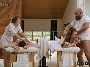 Skinny brunette teen cheats with older guy for anal assfucking massage and shaved pussy play in Czech European style