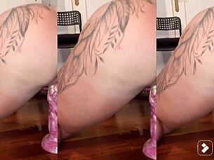 muscular mature with big tits and big clit demands vicious anal assfucking. she squirts from rimjob and deepthroat action on tattooed body.