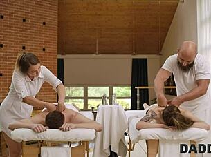 Skinny brunette teen cheats with older guy for anal assfucking massage and shaved pussy play in Czech European style