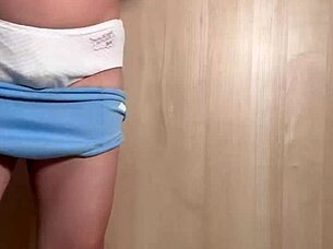 Sexy asian teen in uniform gets embarrassing anal training with buttplug and pierced nipples teasing.