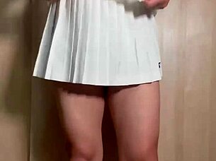 Sexy asian teen in uniform gets embarrassing anal training with buttplug and pierced nipples teasing.