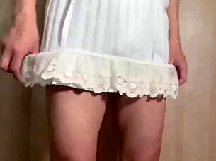 Sexy asian teen in uniform gets embarrassing anal training with buttplug and pierced nipples teasing.