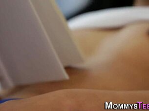 strapon fucked stepteen gets her first time with mature milf in wild oral threesome action