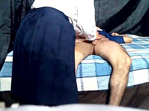 This horny latina played role as naughty girl, sucking deepthroat then riding hard for squirting fun after mom scolded her